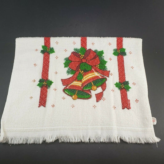 Vintage Cannon Terry Kitchen Towel Christmas Bells Holiday Tea Dish Cloth USA