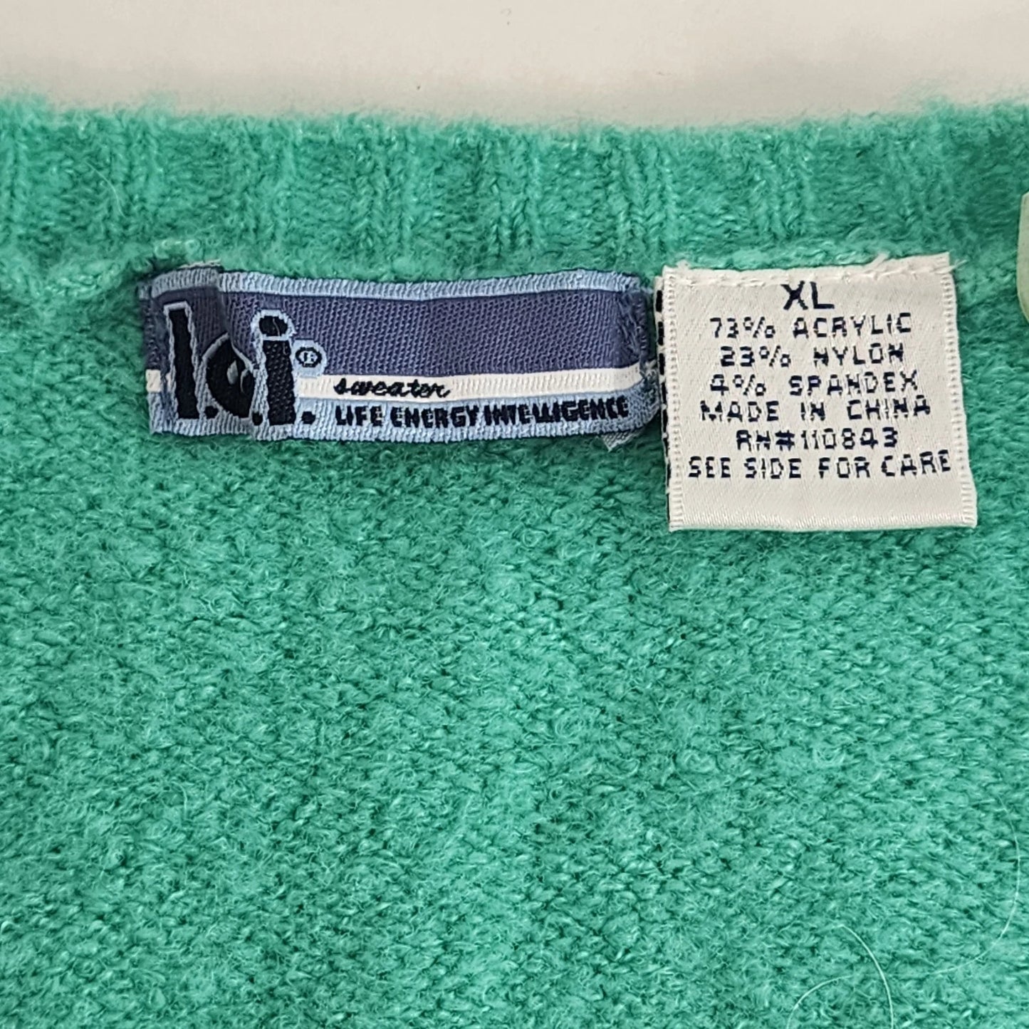 Life Energy Intelligence Teal V Neck Sweater XL Soft Knit
