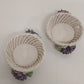 Italian Ceramic Lattice Trinkets Baskets Purple Violets Floral Pair 3" Vintage