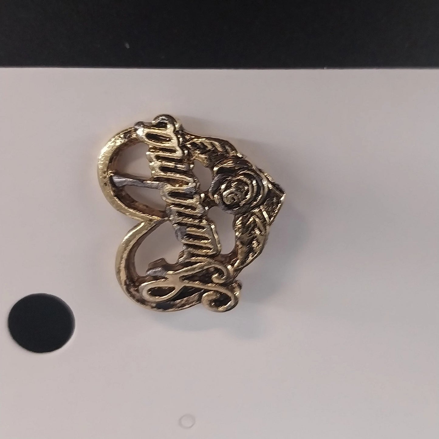 Vintage Grandma Heart Brooch Gold Tone Rose Floral Pin