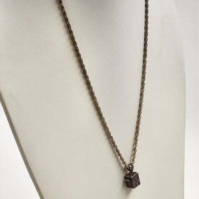 Silver Tone Rope Chain with Prayer Box Cross Design Charm Pendant 12" Necklace