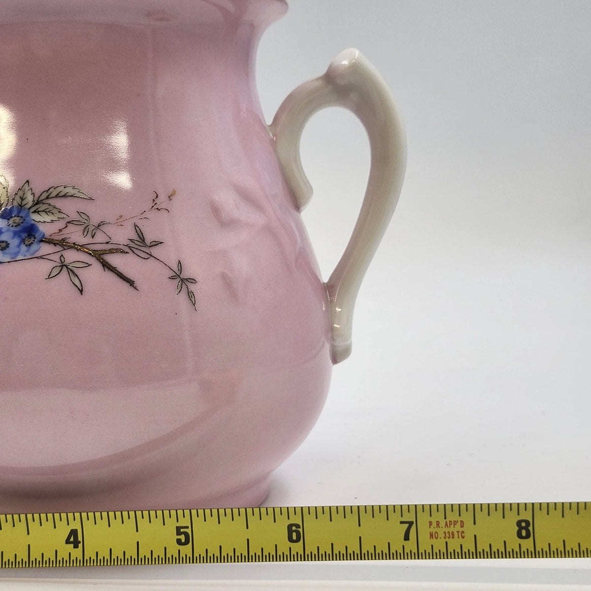 Pink Porcelain Biscuit Cookie Jar Bowl Covered Butterfly Birds Transfer Vintage