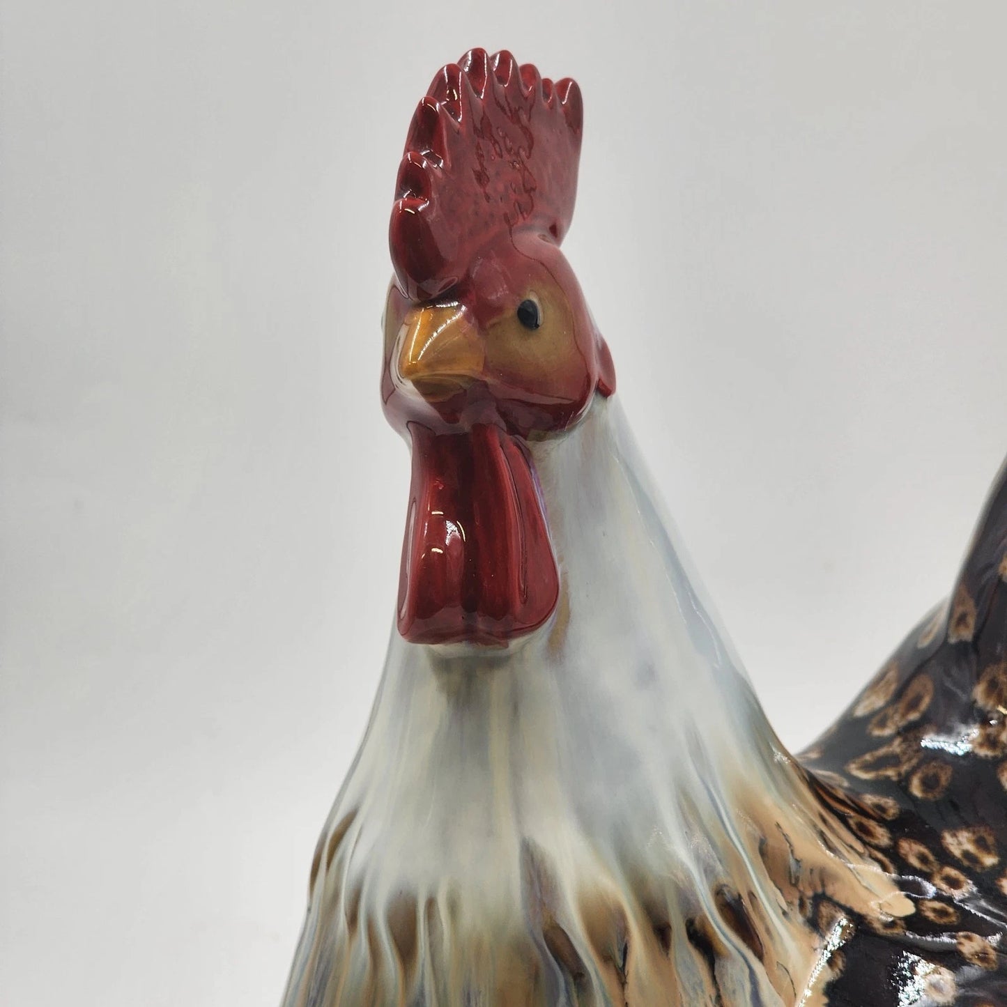Kavana Decor Ceramic Rooster Figurine Hand Painted Brown 14" Farmhouse Decor