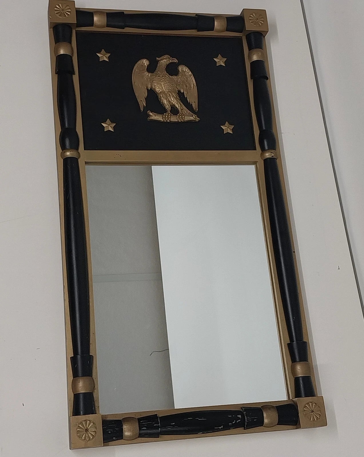 Americana Federal Eagle Trumeau Mirror Colonial MCM Black Handcraft Wood Vintage