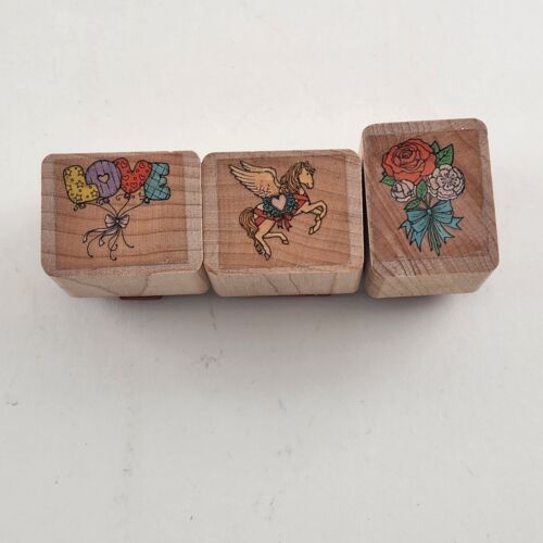 12 Wood and Acrylic Mounted Rubberized Stamps Positive Feelings Vintage