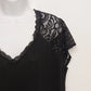 Torrid Women's Black Blouse Top Size 0 Plus Floral Lace Cap V-Neck Short Sleeve