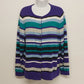Lands' End Supima Cotton Cardigan Sweater Women Large 14-16 Blue Striped Button