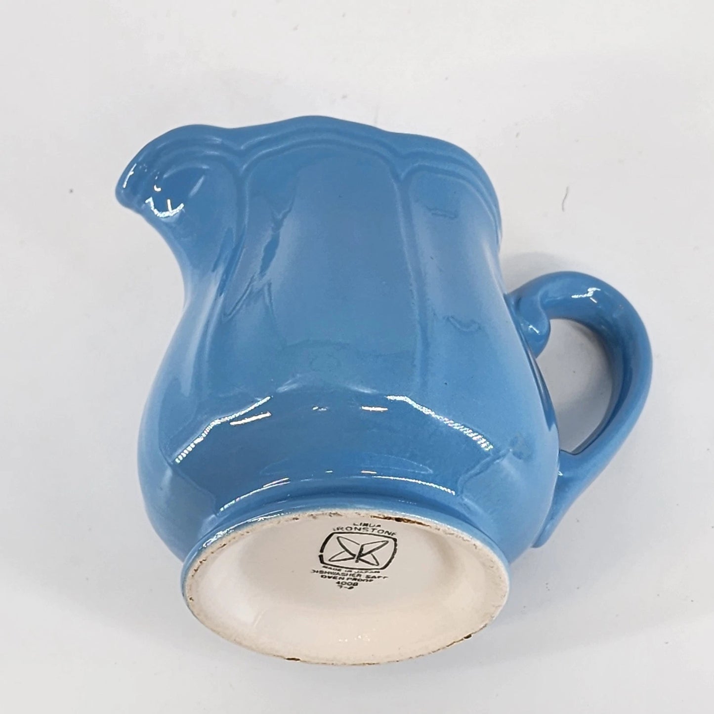 Linda Ironstone 4008 Creamer Pottery Delphite Blue 10 oz Japan Boho Vintage