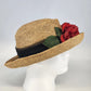 Eric Javits Luxury Squishee Sun Hat Beige Packable Woven Rose Brim Hatpin Vtg