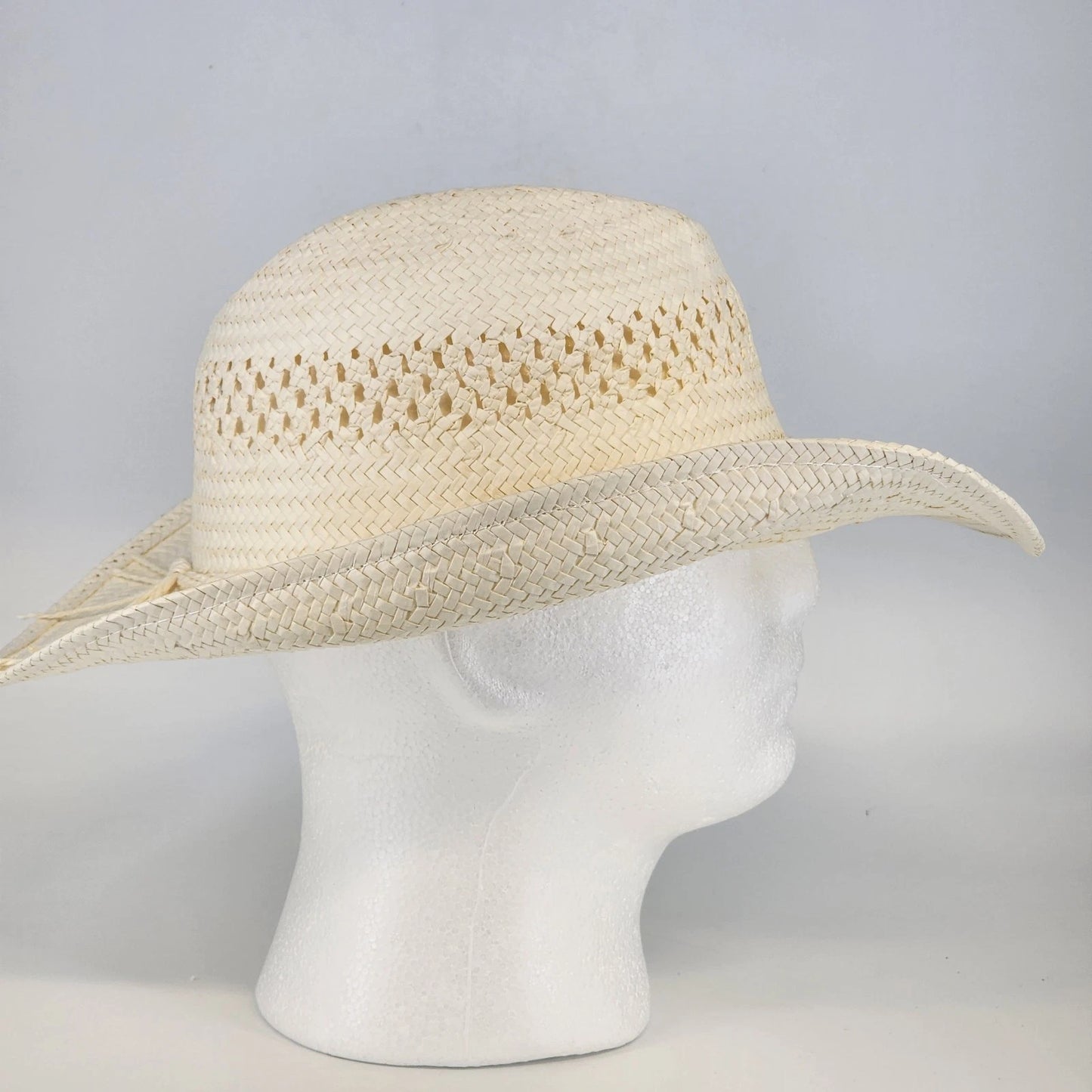 All White Straw Paper Woven Cowboy Hat Western Summer Sun Hat White Rope Band
