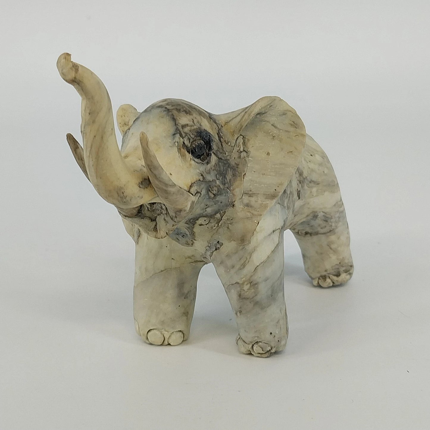 Trunk Up Lucky Elephant Figurine Crushed Oyster Shell Sculpture 5.5" Gray
