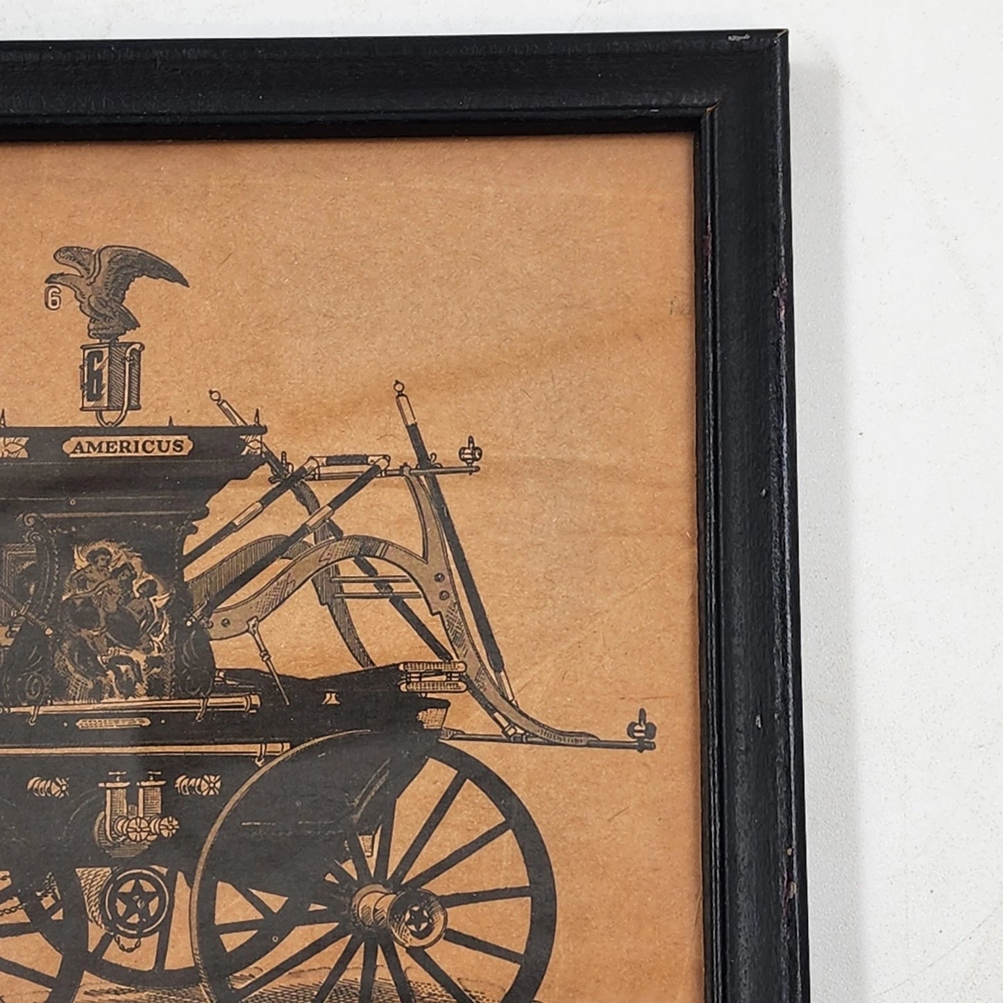 2 Firefighting Art Prints Horse-Drawn Fire Engine & Hand Pump Cart Wall Decor