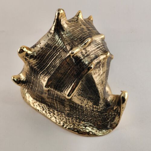 Ceramic Conch Shell Gold Painted & Antique Decorated Centerpiece 6.5"x5"