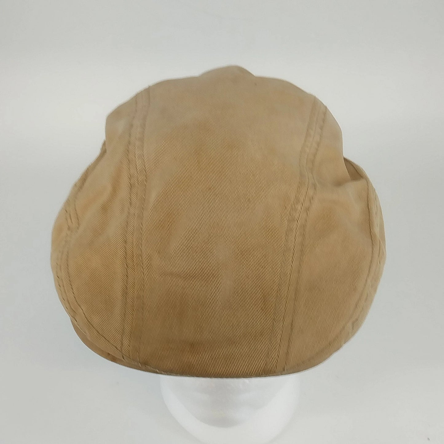 George Tan Canvas Newsboy Cap Flat Driving Hat Multi Panel Mens Small Spot Vtg