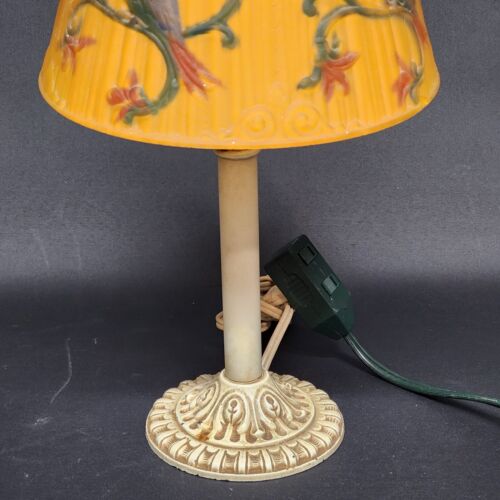 Reverse Painted Lamp Cast Iron Parrot Tropical Glass Shade Vintage Electric