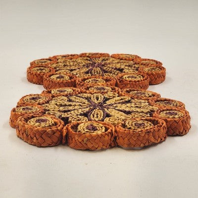 Set of 2 Vtg Straw Rattan Woven Trivets 7" Braided Kitchen Hot Pads Boho Decor