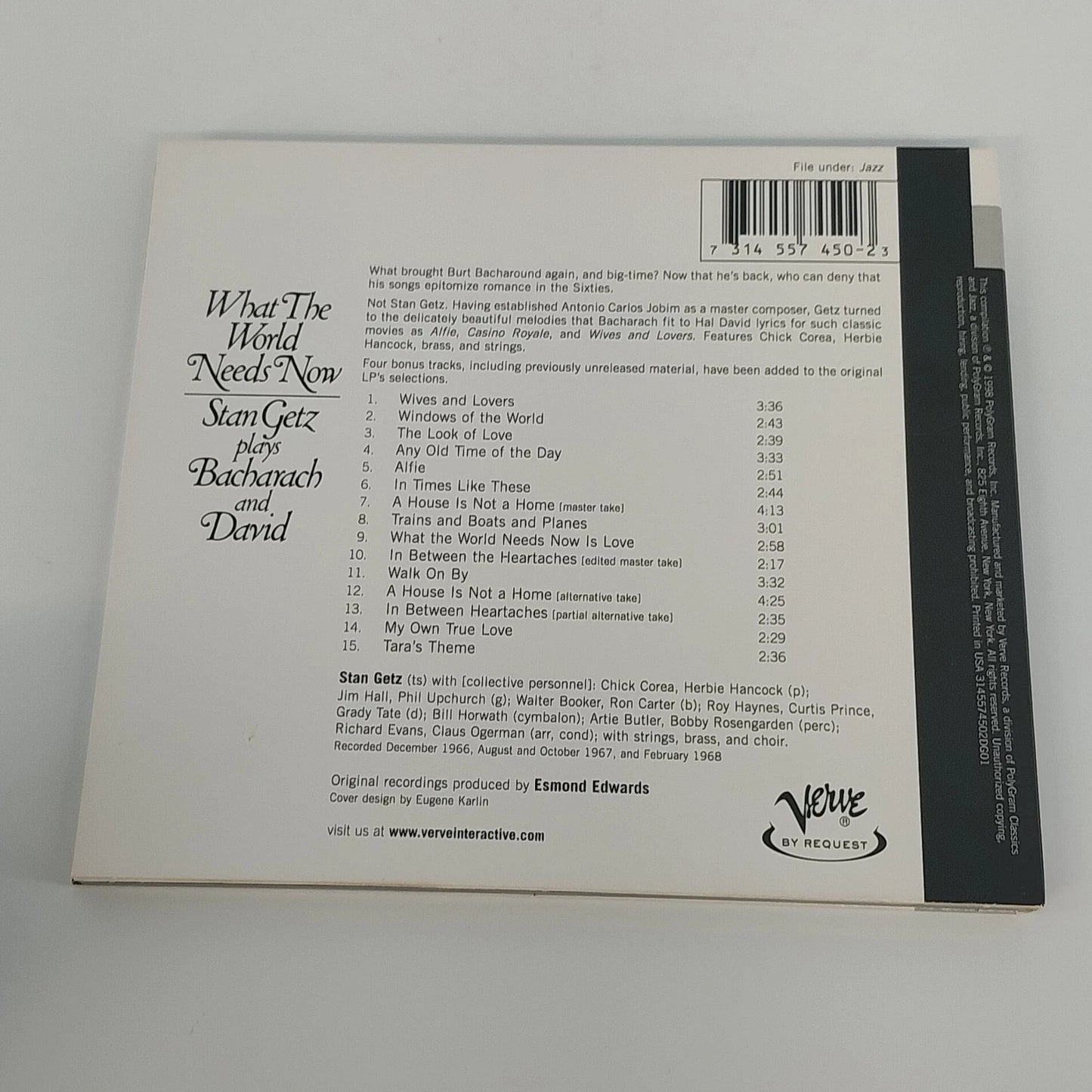 Stan Getz What The World Needs Now CD Verve Bacharach David Remastered Jazz USA