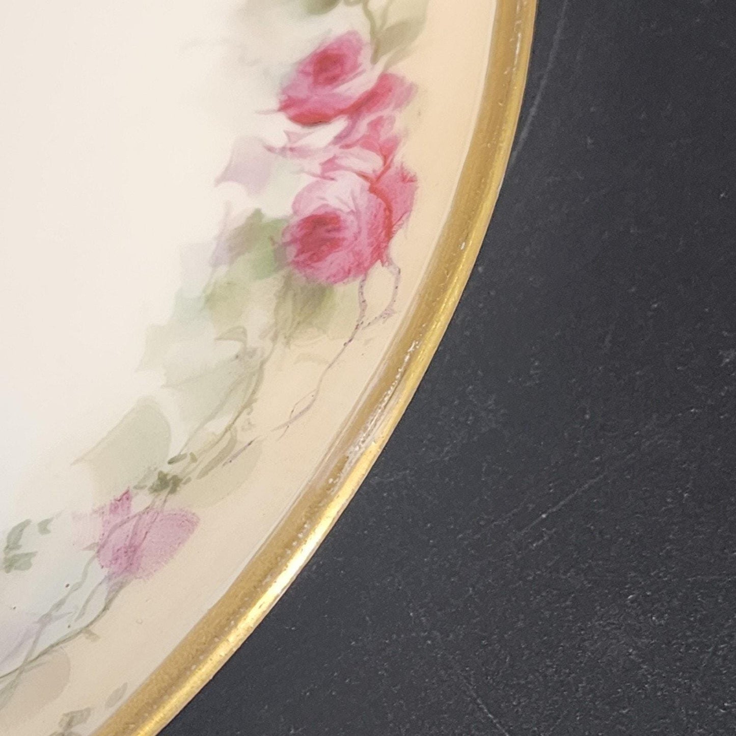 Haviland Limoges France Antique Hand Painted Rose Plate Heavy Gold Rim 9.25"x1"