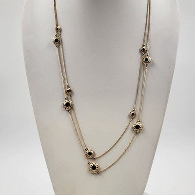 Avon Gold Tone Double Strand 15" Necklace with Black Onyx & Gold Tone Accents