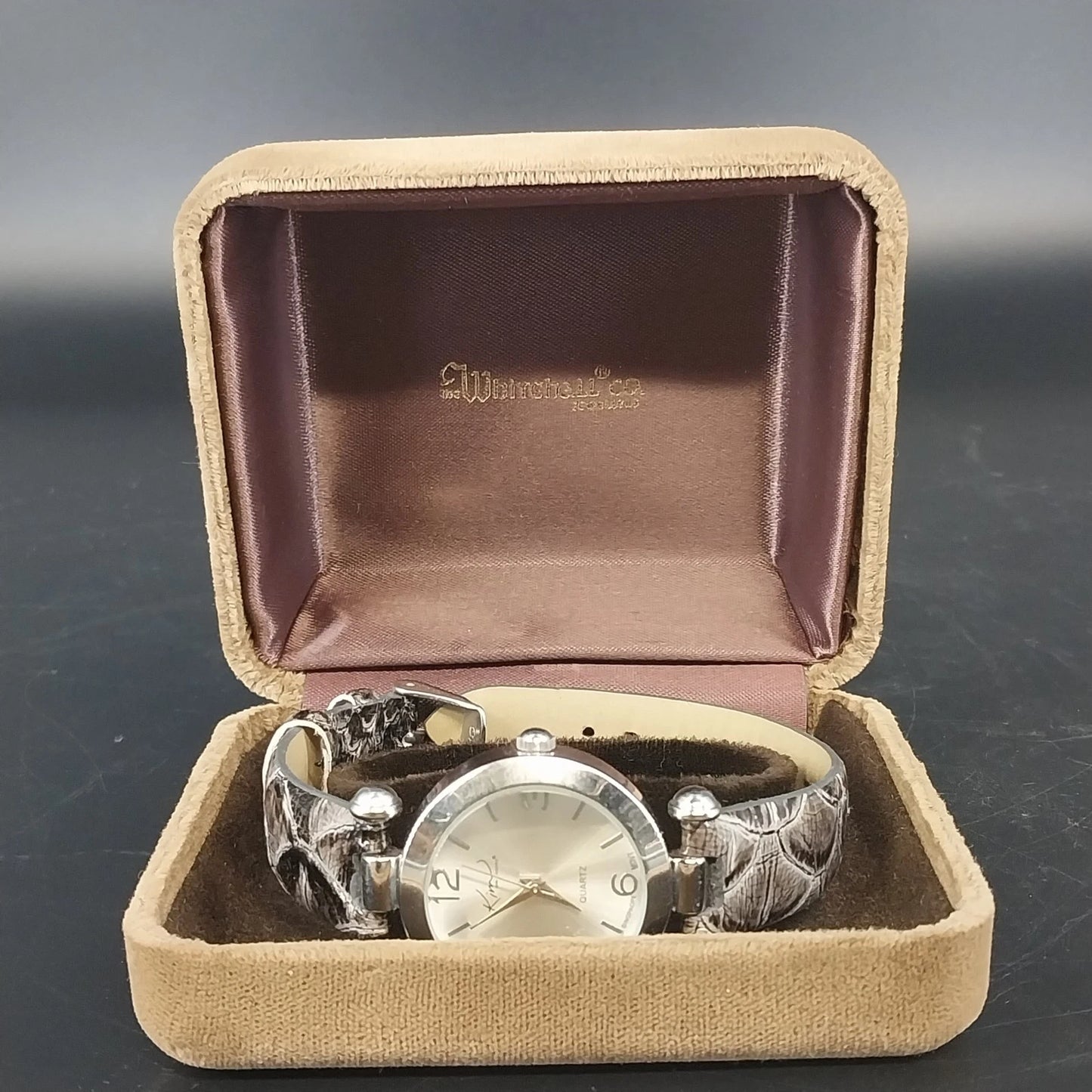 Kim Rogers Women's Watch 16366 Silver Tone Gray Snakeskin Band Boxed New Battery