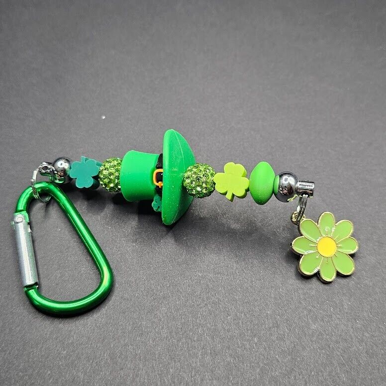 2 Key Ring Bag Charm St Patty Patrick Day Green Hat Lucky Handmade Clip Gift