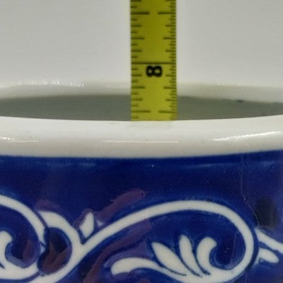 Pier 1 Import Porcelain Mandarin Cobalt Blue White Floral Utensil Holder Vase 8"