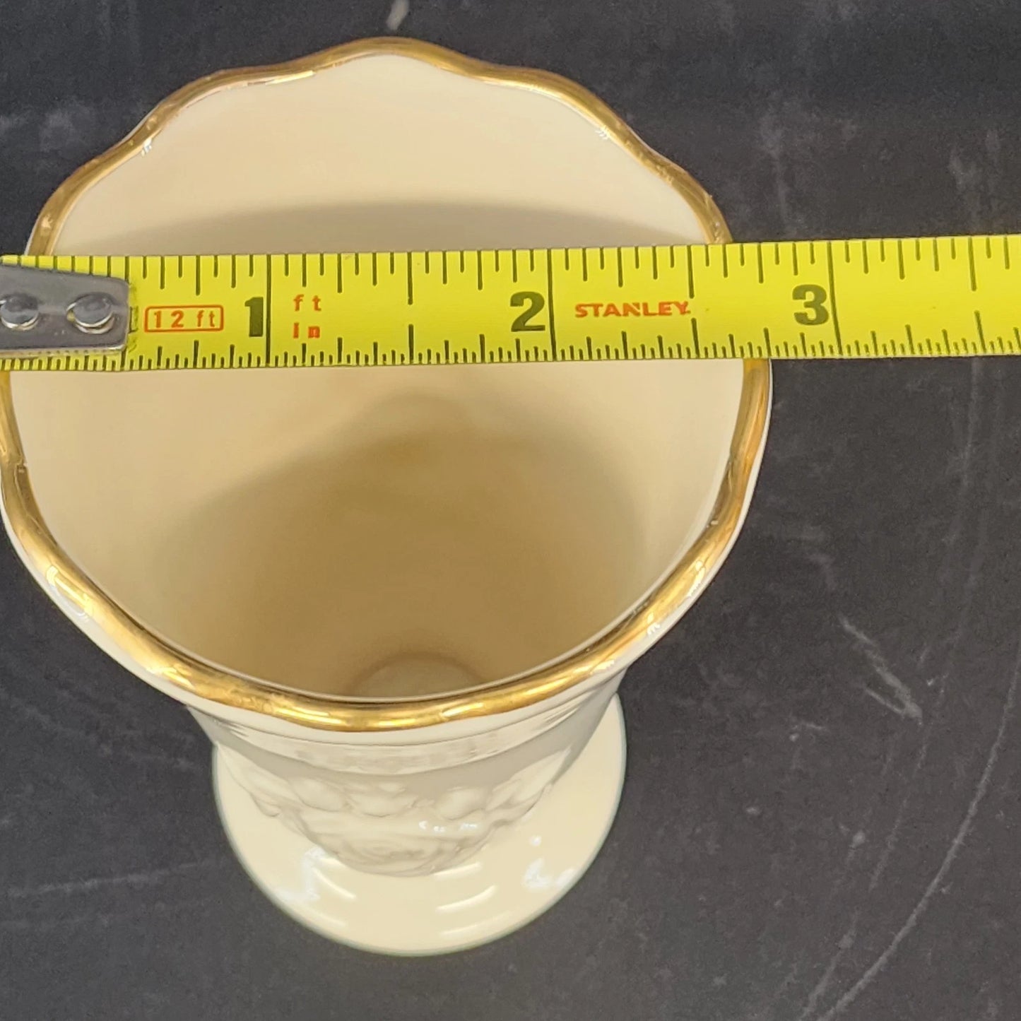 Lenox Embossed Roses Special Bud Vase Cream China Gold Ruffled Trim 4" Vintage