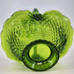 Vintage Fenton Green Glass Basket Diamond Fruit Ruffled Edge Bowl