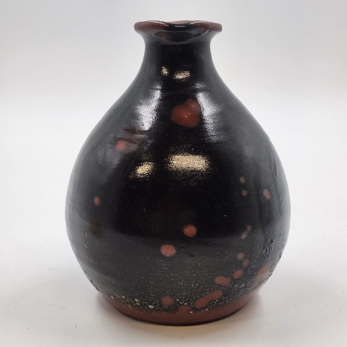 Redware Pottery Pitcher Dark Mottled Glaze 5.5" Tall Antique Style Unmarked