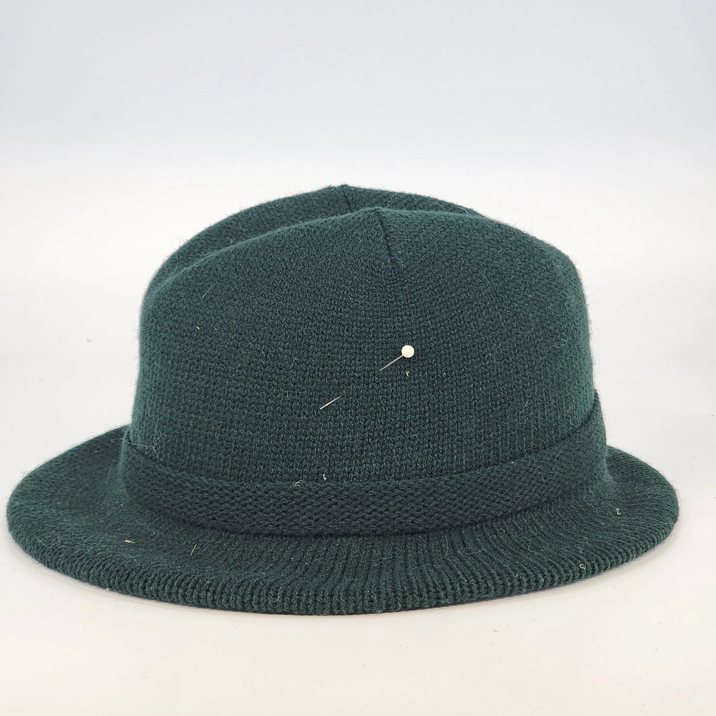Amalgamated Knit Bowler Women’s Hat Green Wool Fedora Style with Hatpin One Size