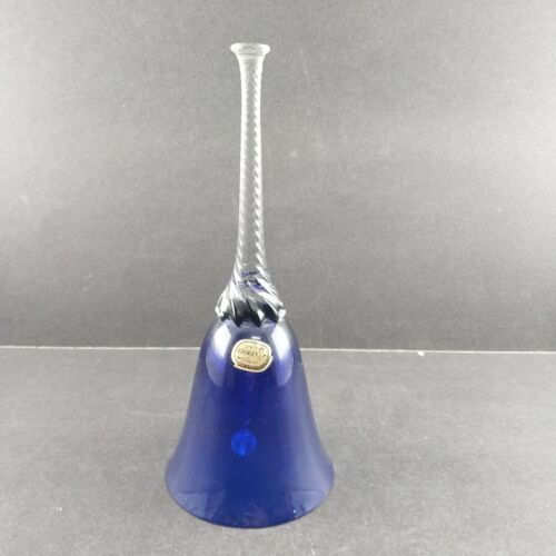 Crystal Cobalt Blue Bell w Clear Spiral Handle Bohemia Glan Czechoslovakia 7.75"