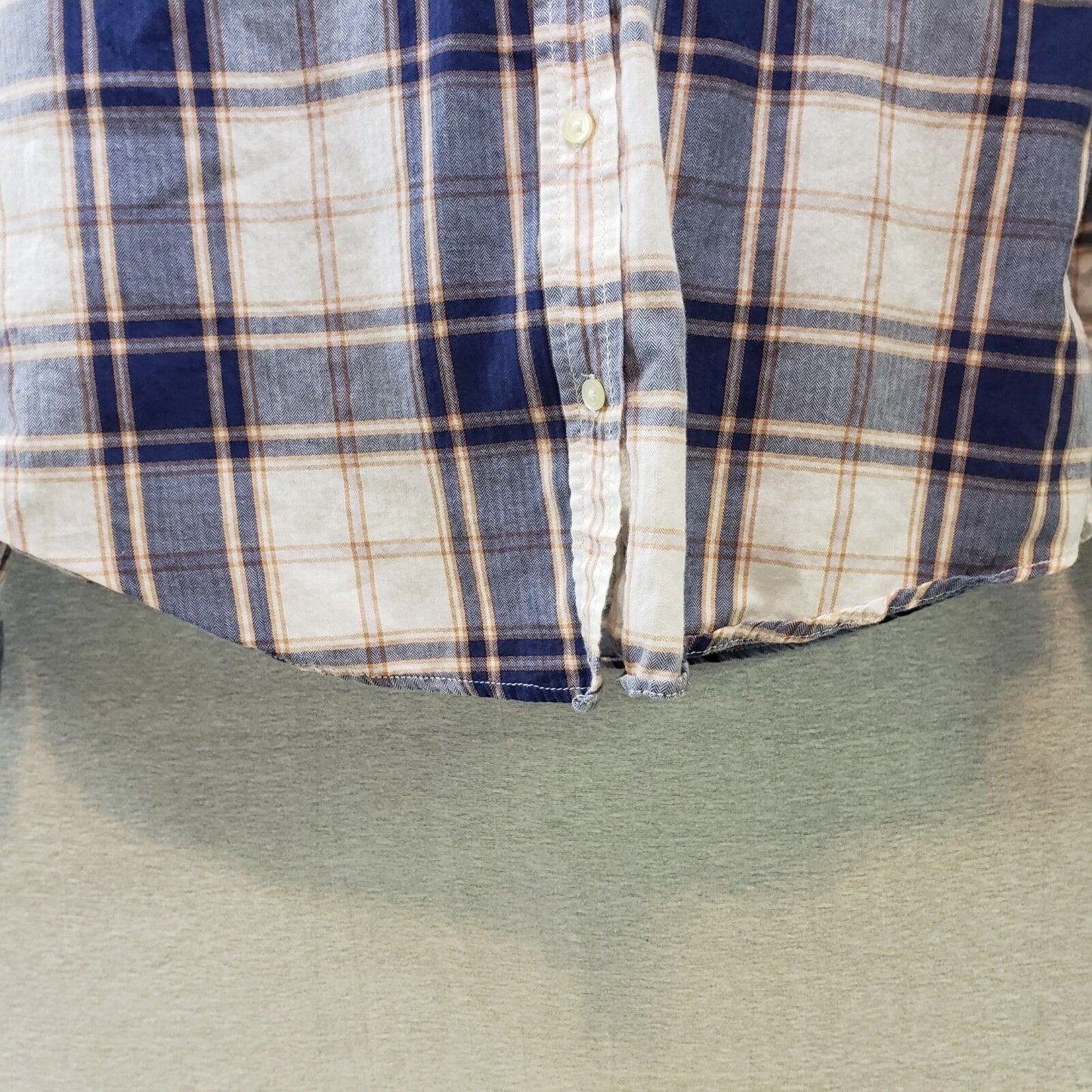 Joe Fresh Women Plaid Shirt Top Blue/Tan Button Down Long Sleeve Large Pockets