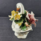 Porcelain Capodimonte Swan w Yellow Pink Flower Bouquet 4462 Ardalt Some Chips