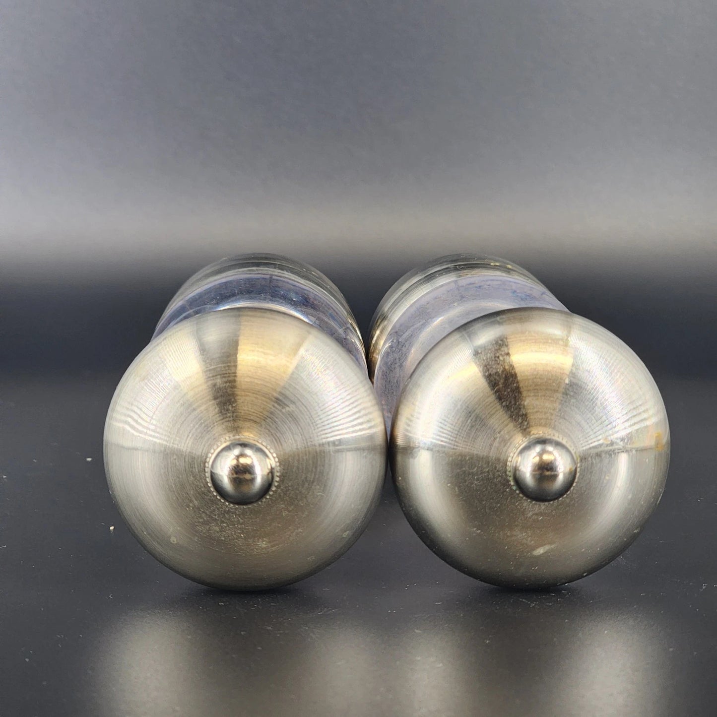 Olde Thompson Salt and Pepper Mill Set Silver Brushed Metal & Clear Acrylic Vtg
