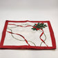 Set of 4 White Red Christmas Napkins 17x16" Holly Design Red Border Hemmed