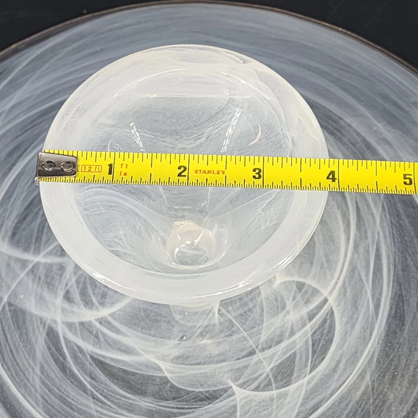 Badash White Alabaster Glass Cake Stand Swirl Silver Trim Footed 12.75" Elegant