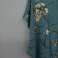 Apt. 9 Teal Gold Sequin Floral Embellished Top Women's Large Short Sleeve Blouse