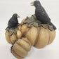 3 Pumpkins and 2 Black Crows Resin Figurine Decoration Autumn Halloween 12" Long