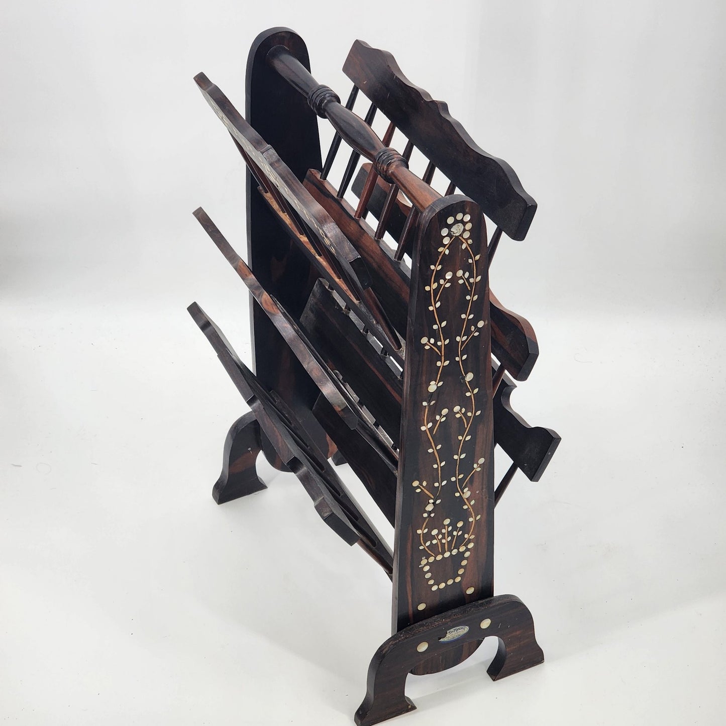 Wood Ebony Inlaid Magazine Rack Book Music by SC Vizcarra w/ 6 Position