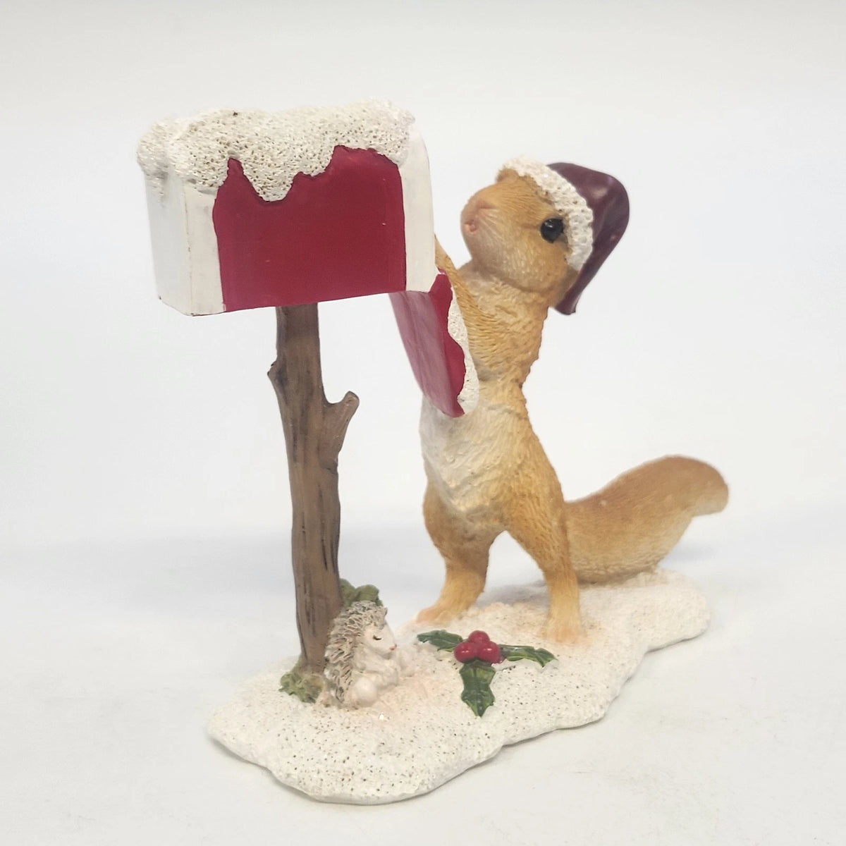 Christmas Squirrel Figurine 4.25" Santa Hat Mailbox Top Collection #4709 Vintage