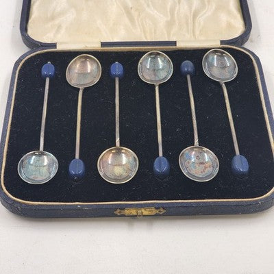 Set 6 EPNS Coffee Bean Spoons Cased Vintage ElectroPlate 1960s England Demitasse