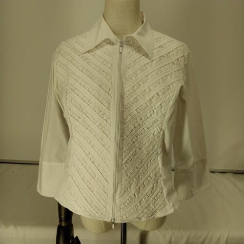 Ravel White Pleated Front Zip Blouse Size L