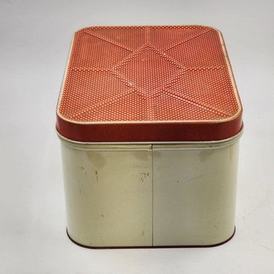 Cheinco Metal Tin Bread Box 13.5x9.5x8"h Strawberries & Leaf Red Lid Vintage MCM