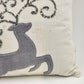 Mud Pie Pillow 13" Sq w Gray Beaded Bling Scrollwork Accent Christmas Reindeer