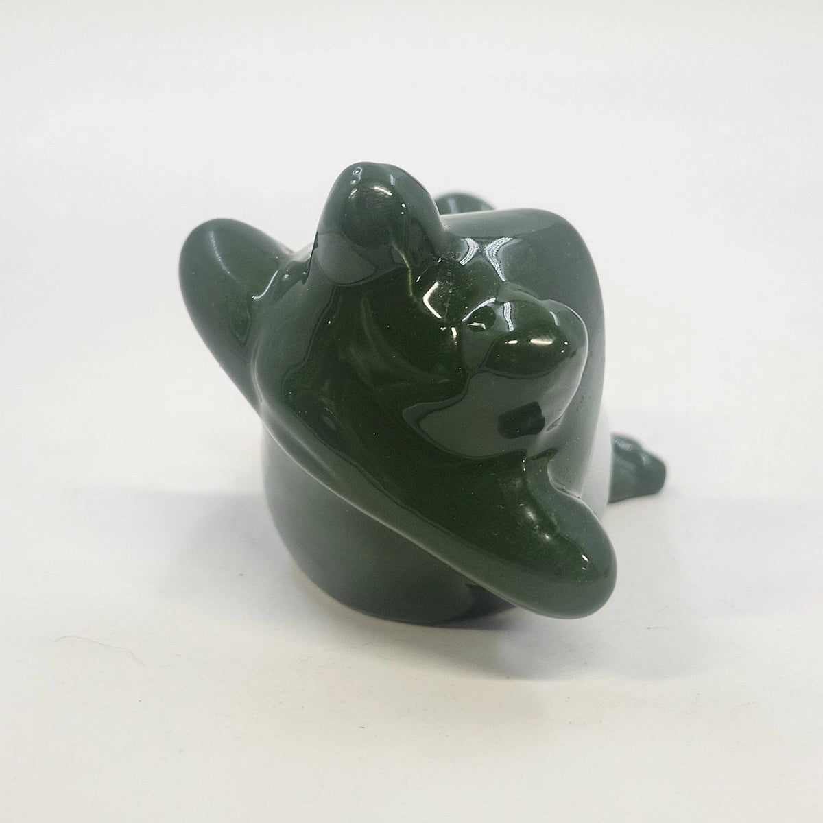 Green Frog Figurine Reclining Lounging Pose White Belly 4" Glossy Ceramic Decor