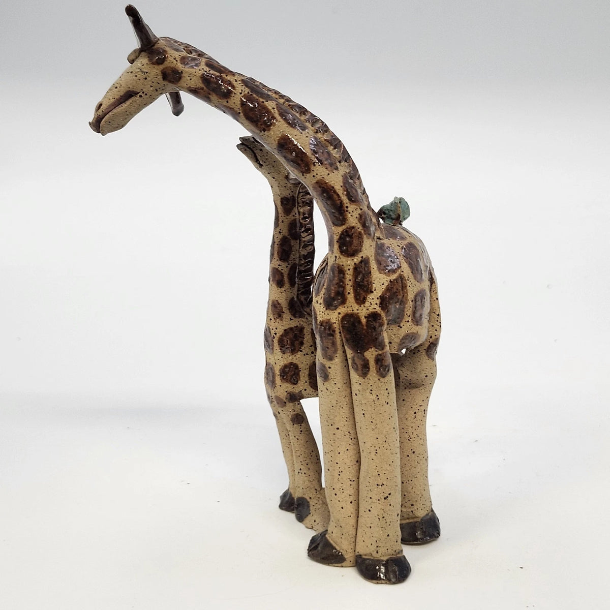 Studio Pottery Giraffe Family Figurine Brown Speckled 7" Artist Marked