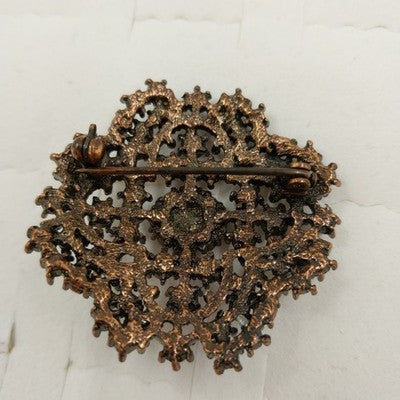 Filigree Brooch Pin Blue Faceted Rhinestones Bronze Tone Juliana Style Vintage