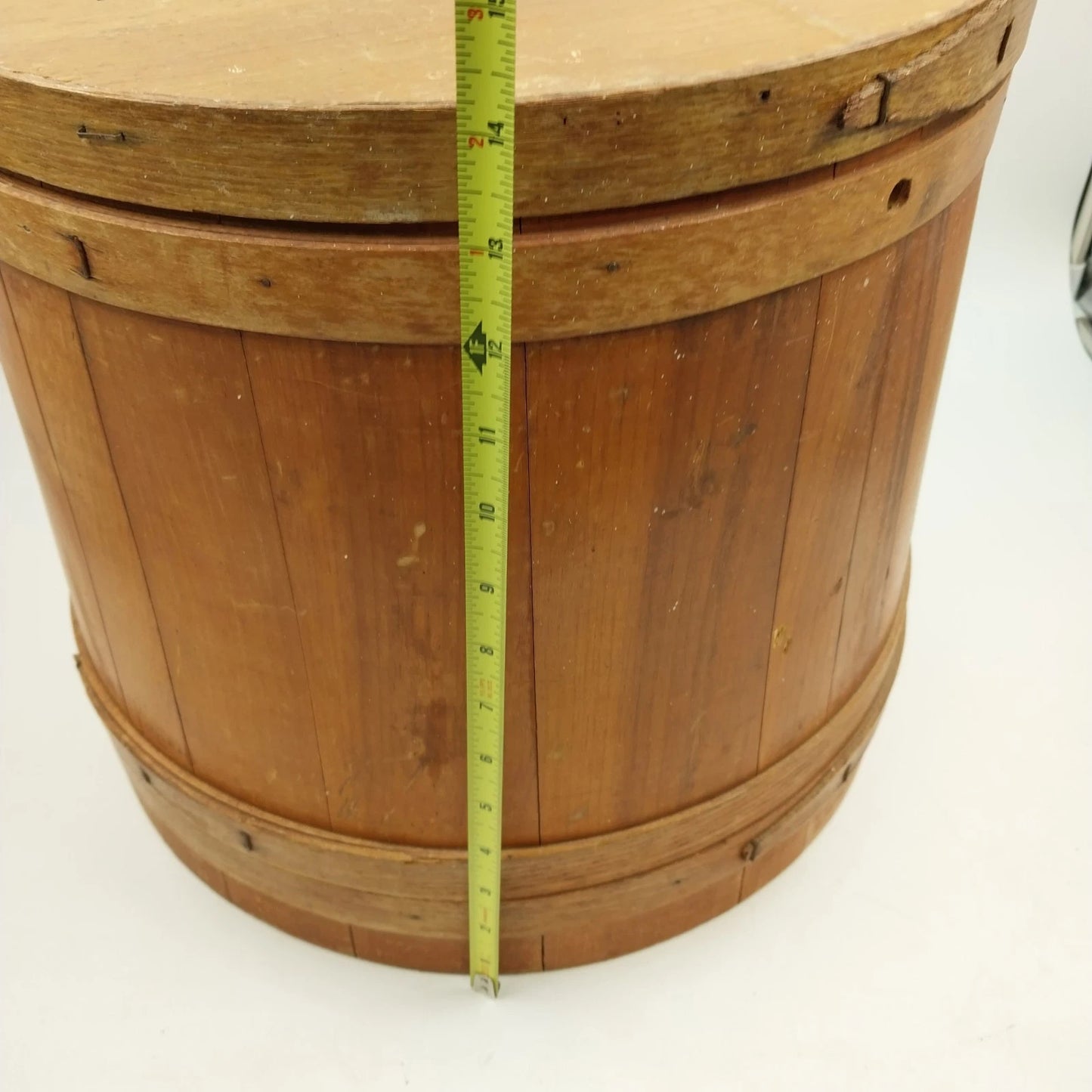 Shaker Firkin Primitive Wooden Sugar Pail Bucket Pantry Box No Handle 15" x 14"