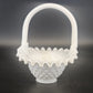 Fenton Hobnail Milk Glass Basket Ruffled Rim Handle White 7" Vintage Art Glass