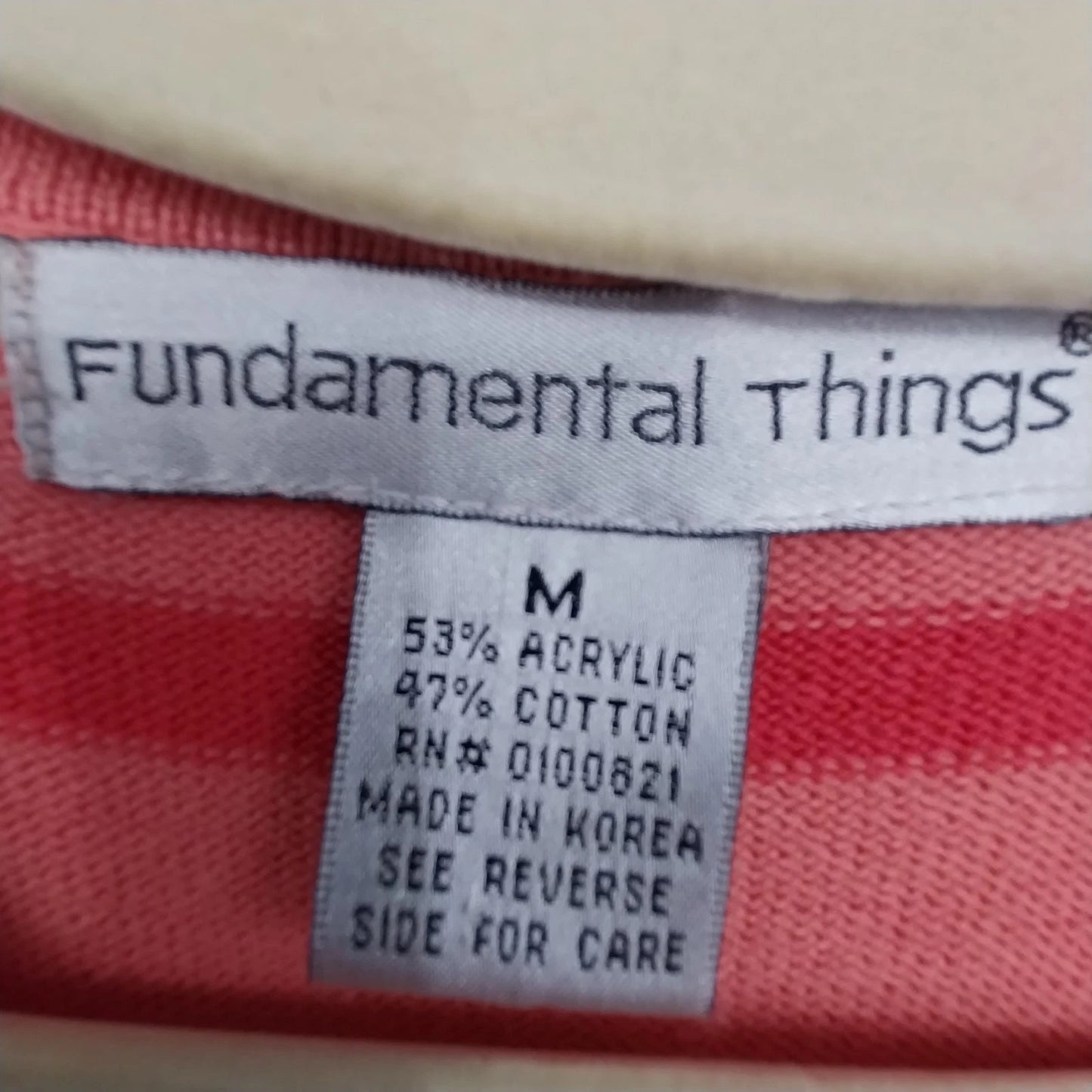 Fundamental Things T-Shirt Coral Pink Striped V Neck Top Women Medium Acrylic